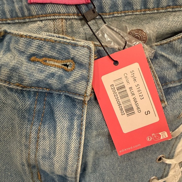 Edikted Blue Washed Denim Mini Skirt with Lace-Up Detail - Picture 4 of 4